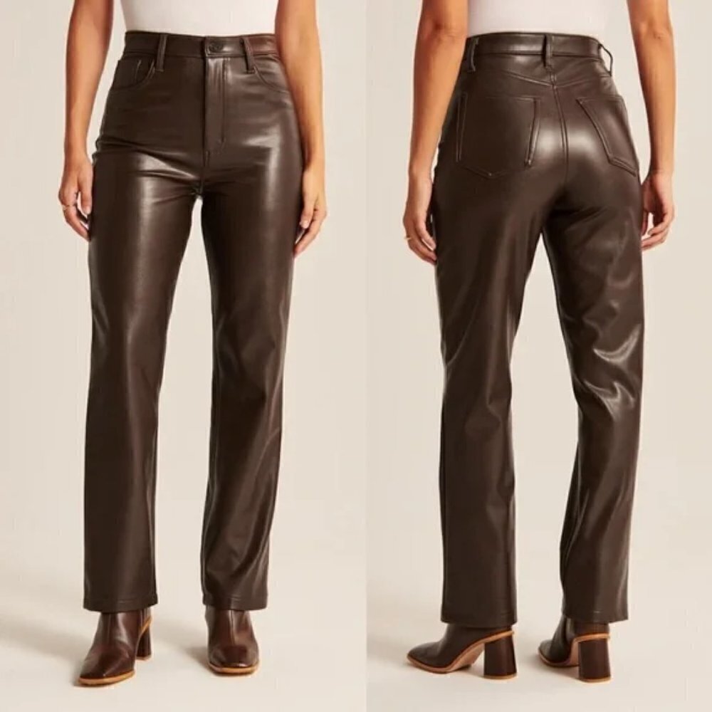 NEW Abercrombie & Fitch The 90s Straight Faux Leather Pants Size 18 Short